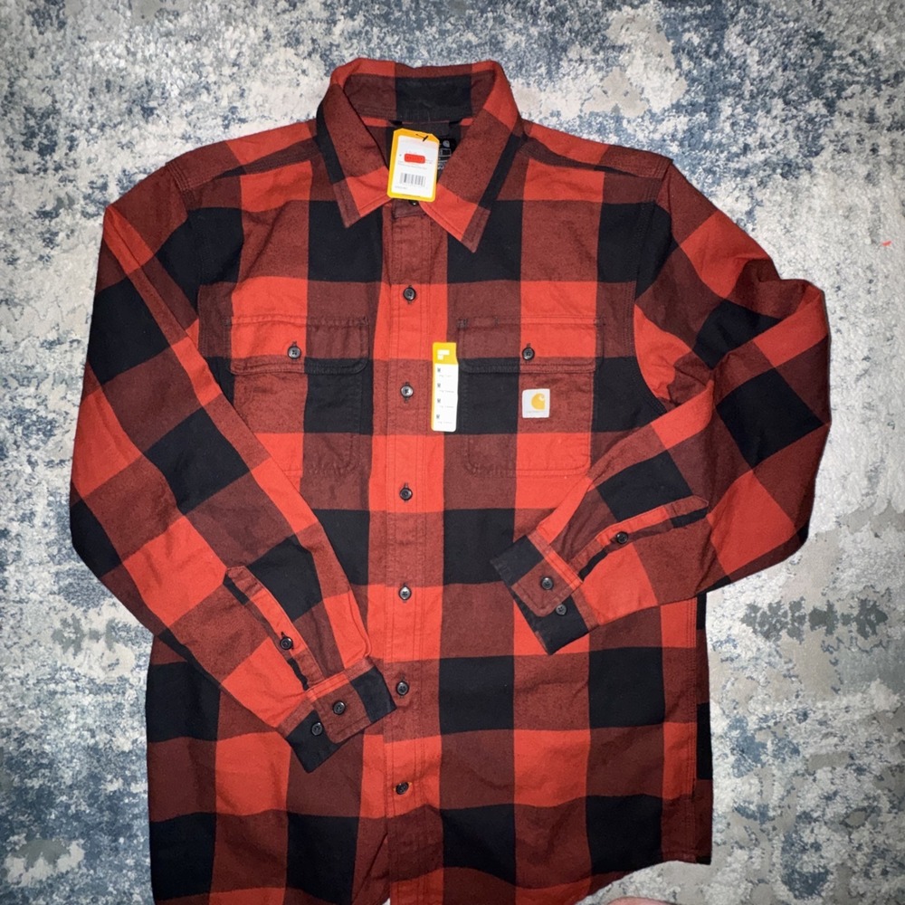 Carhartt Men's Flannel Shirt Loose Fit Heavyweight Red Plaid Size Medium NWT